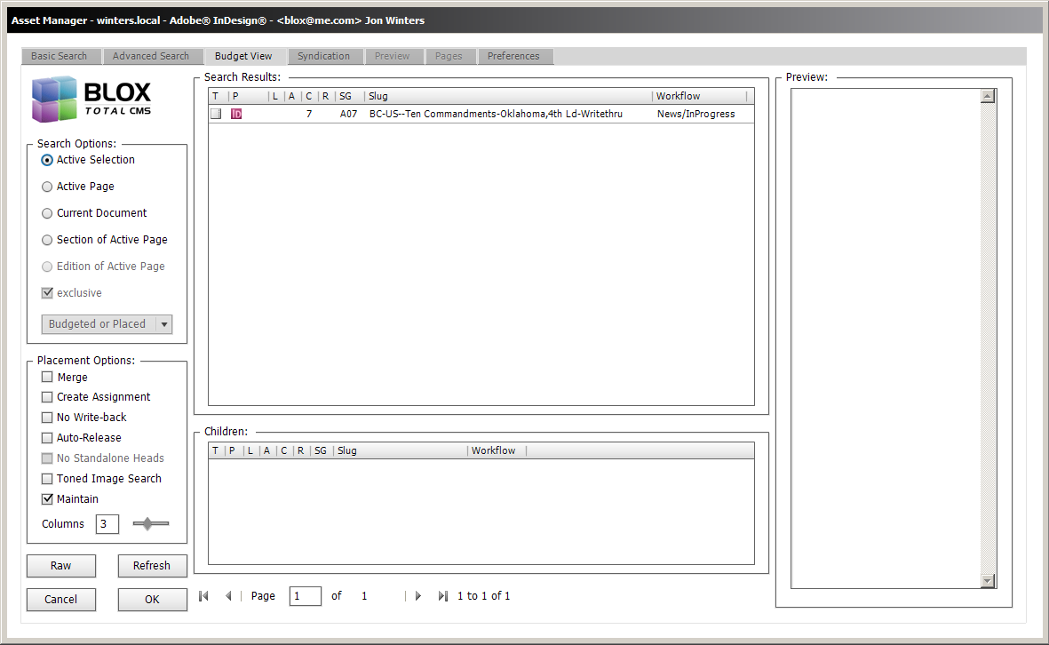 Asset Manager's Budget View with the Selected Asset option